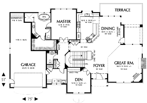 House Plan Design - European Floor Plan - Main Floor Plan #48-427