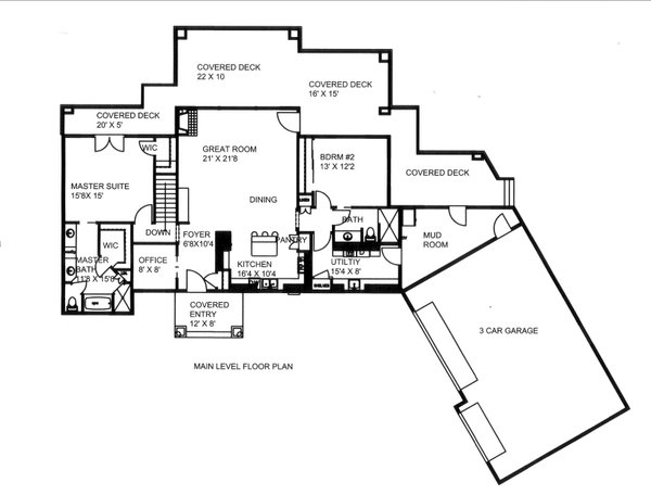 Floor Plan - Main Floor for Craftsman House Plan #117-1113 - 4 bed, 4 bath