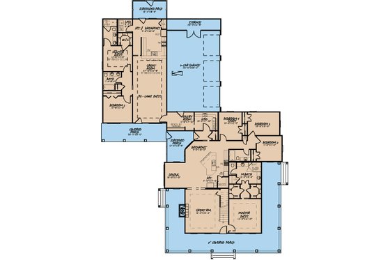 Floor Plan - Main Floor for Farmhouse House Plan #923-22 - 6 bed, 4 bath