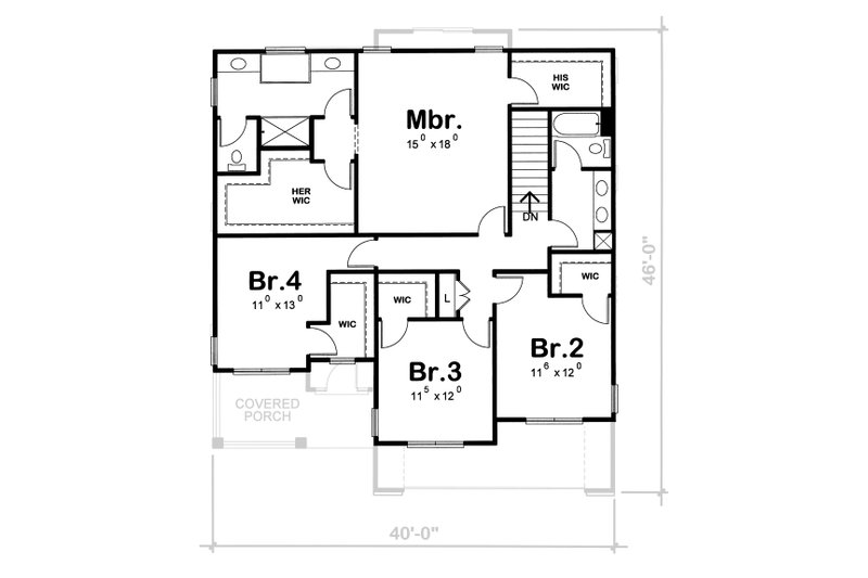 House Blueprint - Floor Plan - Upper Floor for Traditional House Plan #20-1769 - 4 bed, 3 bath