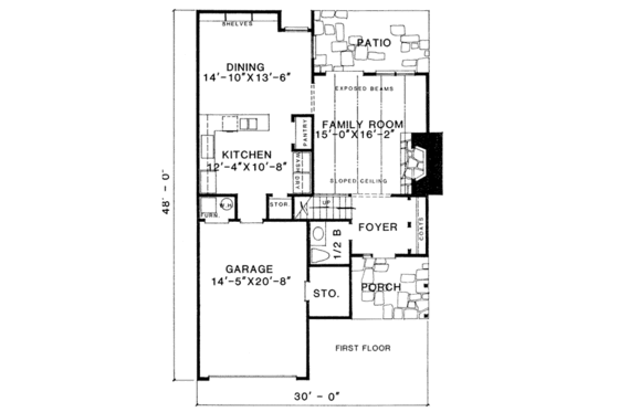 Floor Plan - Main Floor for Contemporary House Plan #10-224 - 3 bed, 2.5 bath