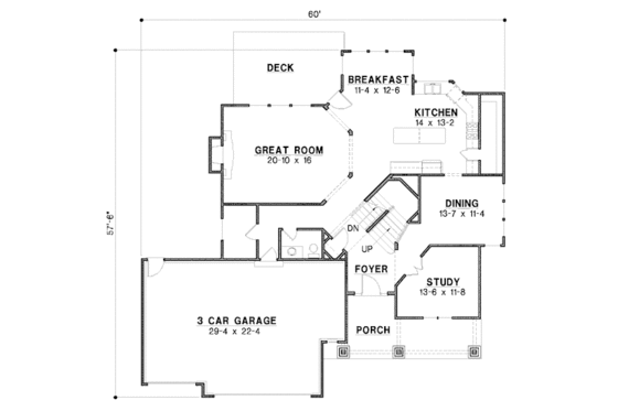 Floor Plan - Main Floor for Craftsman House Plan #67-887 - 4 bed, 3.5 bath