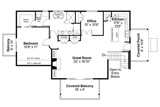 Floor Plan - Upper Floor for Cottage House Plan #124-1204 - 1 bed, 2 bath