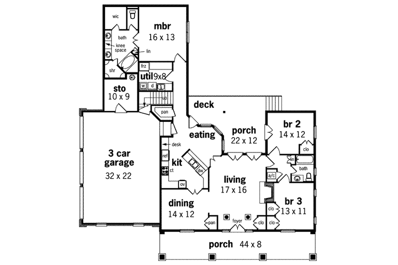 Home Plan - Floor Plan - Main Floor for Farmhouse House Plan #45-133 - 3 bed, 2 bath
