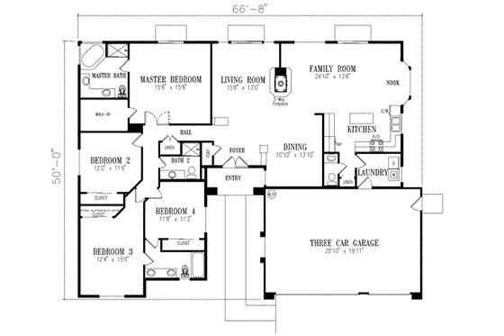 Floor Plan - Main Floor for Mediterranean House Plan #1-512 - 4 bed, 3.5 bath