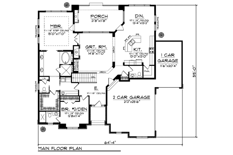 Dream House Plan - Floor Plan - Main Floor for Craftsman House Plan #70-923 - 2 bed, 2.5 bath