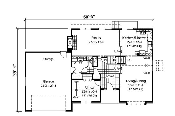 Floor Plan - Main Floor for Traditional House Plan #51-104 - 3 bed, 2.5 bath