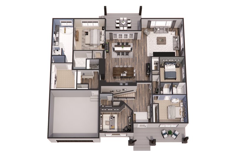 House Blueprint - Floor Plan - Main Floor 1 for Ranch House Plan #51-1326 - 3 bed, 2.5 bath
