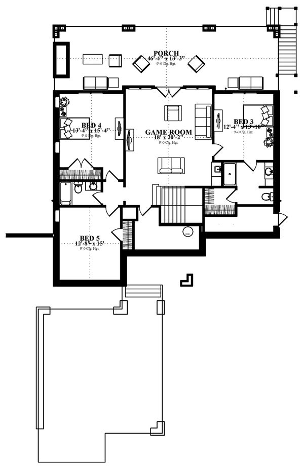 Architectural House Design - Traditional Floor Plan - Lower Floor Plan #63-412