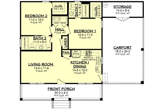 Floor Plan - Main Floor for Country House Plan #430-3 - 2 bed, 2 bath