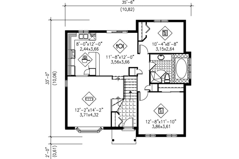 Architectural House Design - Floor Plan - Main Floor for Contemporary House Plan #25-1067 - 2 bed, 1 bath