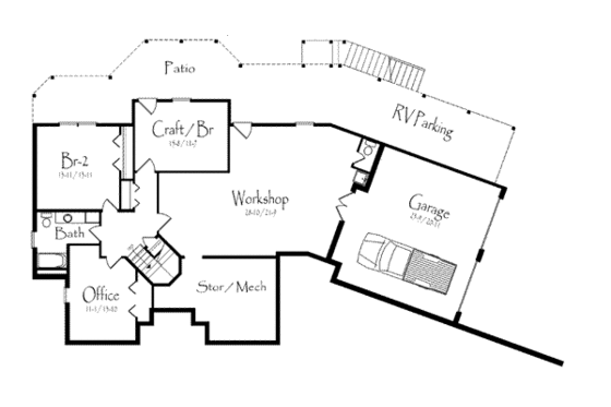 Floor Plan - Lower Floor for Traditional House Plan #71-116 - 2 bed, 2.5 bath