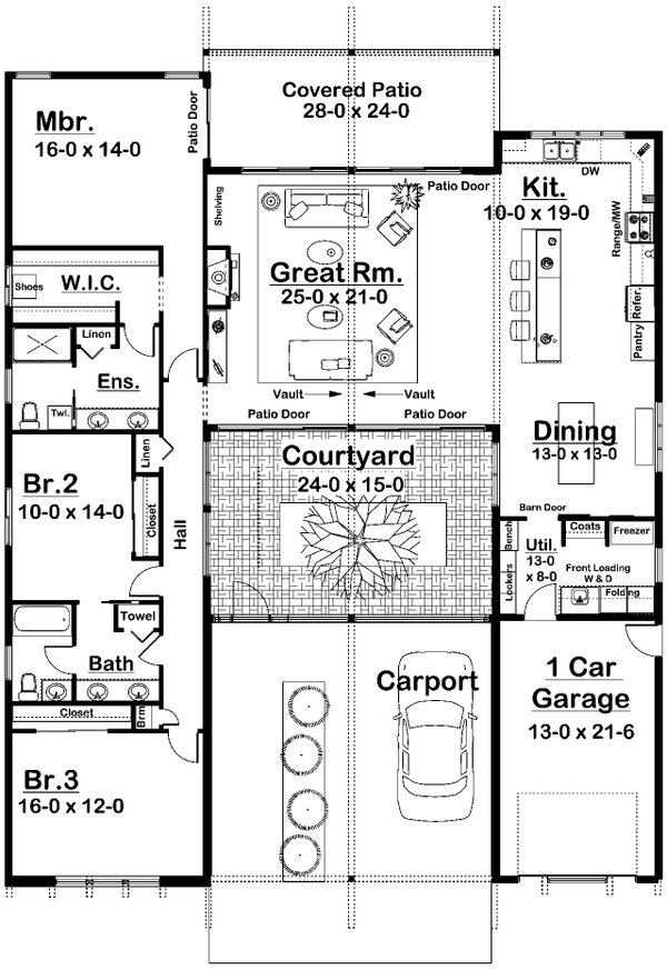 House Blueprint - Floor Plan - Main Floor for Contemporary House Plan #126-309 - 3 bed, 2 bath