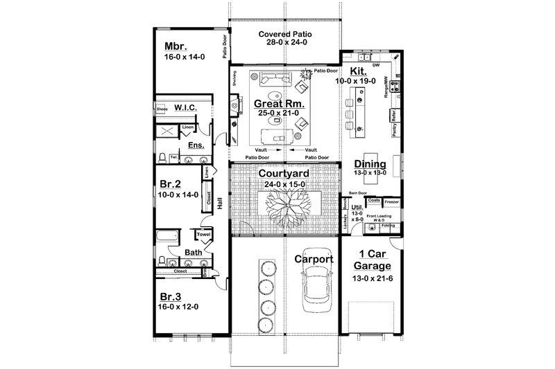 House Blueprint - Floor Plan - Main Floor for Contemporary House Plan #126-309 - 3 bed, 2 bath