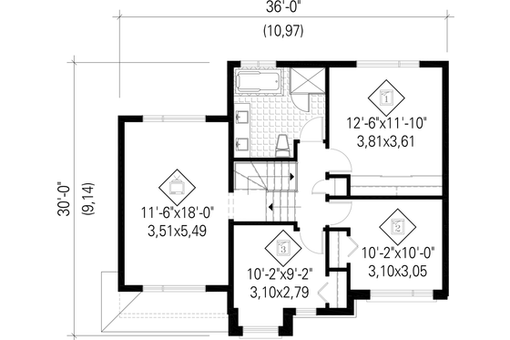 Floor Plan - Upper Floor for Contemporary House Plan #25-4281 - 3 bed, 1 bath