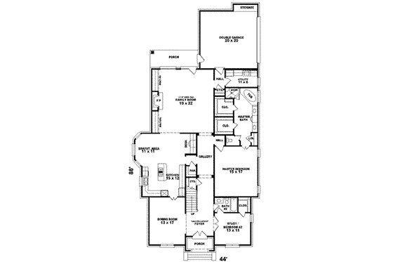 Floor Plan - Main Floor for European House Plan #81-593 - 3 bed, 3 bath
