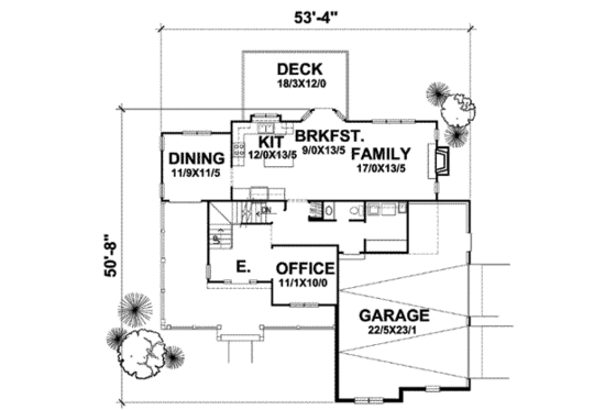 Floor Plan - Main Floor for Traditional House Plan #50-256 - 3 bed, 2.5 bath