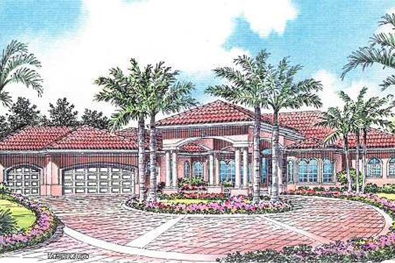 Exterior - Front Elevation for Mediterranean House Plan #420-123 - 6 bed, 5.5 bath