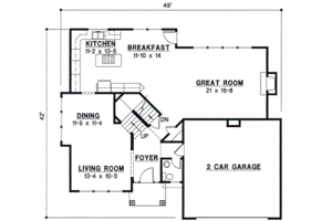 Floor Plan - Main Floor for Traditional House Plan #67-533 - 4 bed, 2.5 bath