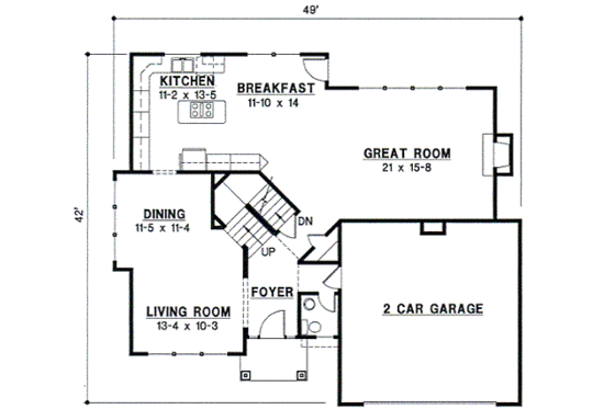 Floor Plan - Main Floor for Traditional House Plan #67-533 - 4 bed, 2.5 bath
