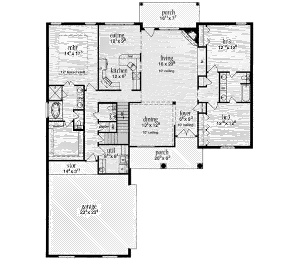 Home Plan - Southern Floor Plan - Main Floor Plan #36-436
