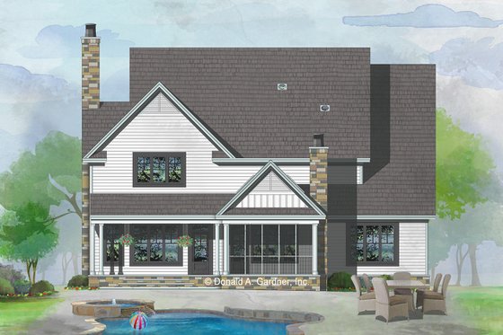 Exterior - Rear Elevation for Farmhouse House Plan #929-1052 - 4 bed, 3.5 bath