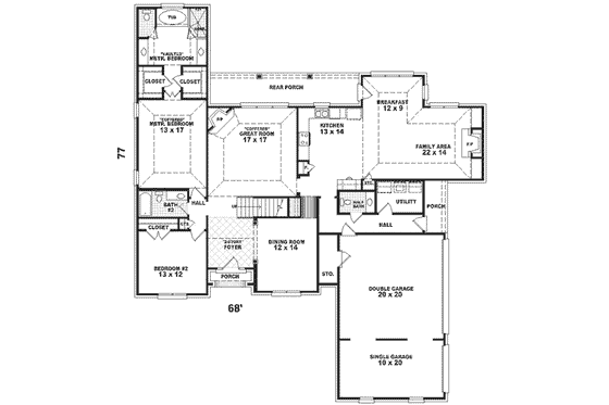Floor Plan - Main Floor for Traditional House Plan #81-344 - 4 bed, 3.5 bath