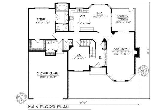 Floor Plan - Main Floor for Traditional House Plan #70-396 - 4 bed, 2.5 bath