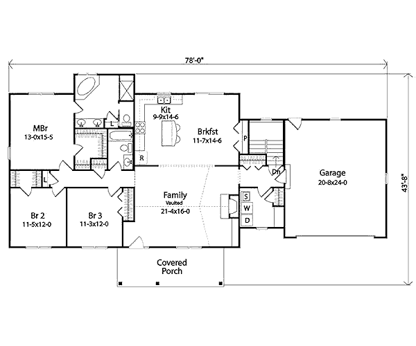 Architectural House Design - Ranch Floor Plan - Main Floor Plan #22-544