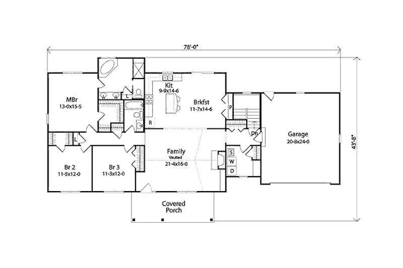 Home Plan - Floor Plan - Main Floor for Ranch House Plan #22-544 - 3 bed, 2 bath