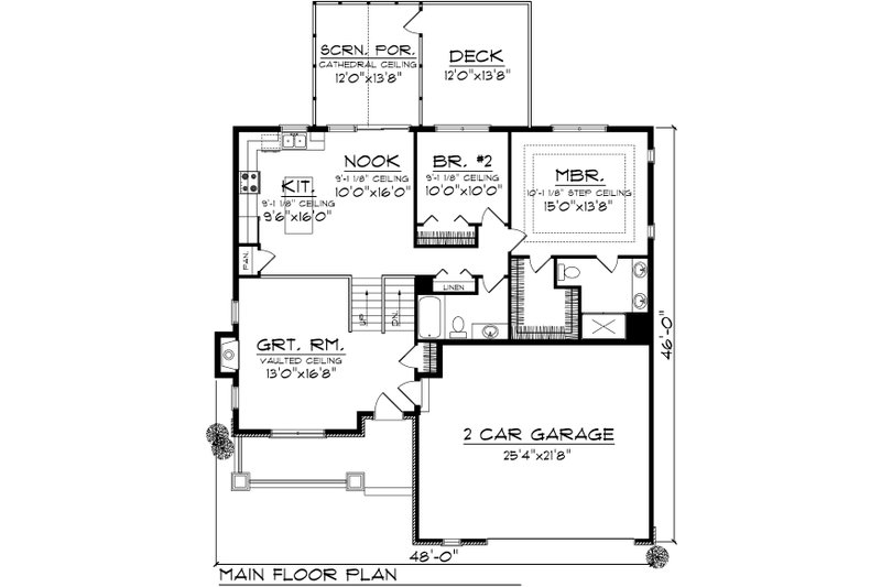 Home Plan - Floor Plan - Main Floor for Ranch House Plan #70-1034 - 2 bed, 2 bath