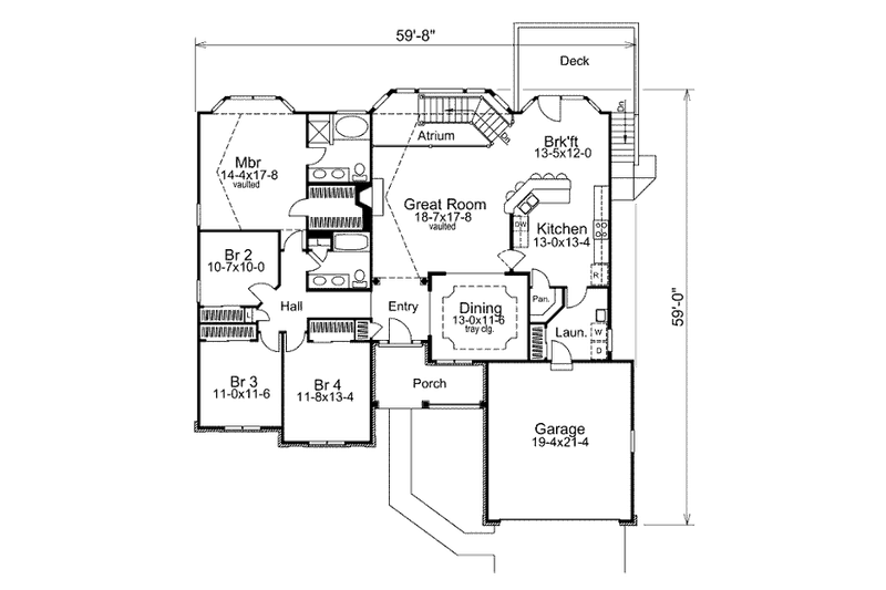 House Design - Floor Plan - Main Floor for Traditional House Plan #57-276 - 4 bed, 2 bath