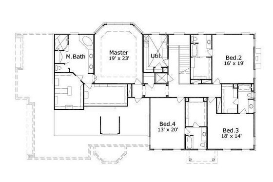 Floor Plan - Upper Floor for Colonial House Plan #411-801 - 4 bed, 4.5 bath