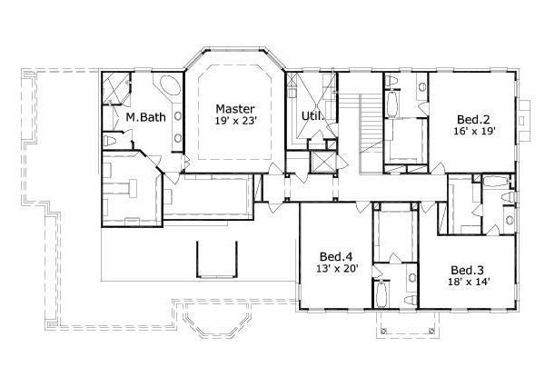 Colonial Floor Plan - Upper Floor Plan #411-801