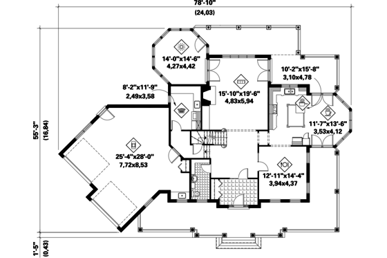 Floor Plan - Main Floor for European House Plan #25-4793 - 3 bed, 2 bath