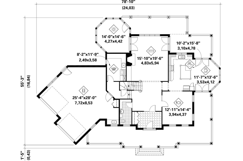 Home Plan - Floor Plan - Main Floor for European House Plan #25-4793 - 3 bed, 2 bath
