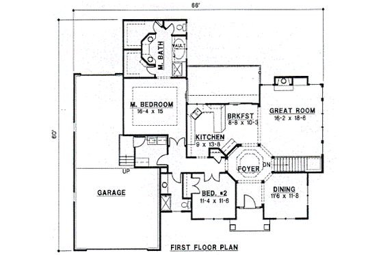 Floor Plan - Main Floor for Traditional House Plan #67-249 - 3 bed, 3 bath