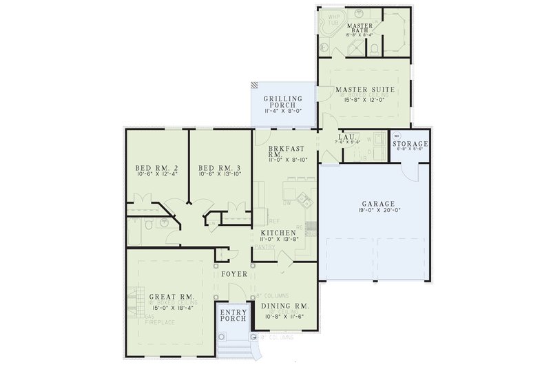 Architectural House Design - Floor Plan - Main Floor for Traditional House Plan #17-1010 - 3 bed, 2 bath