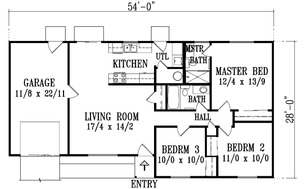 House Blueprint - Adobe / Southwestern Floor Plan - Main Floor Plan #1-1050