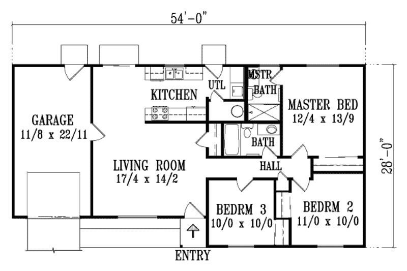 Architectural House Design - Floor Plan - Main Floor for Adobe / Southwestern House Plan #1-1050 - 3 bed, 2 bath