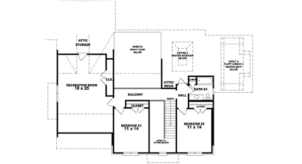 Floor Plan - Upper Floor for European House Plan #81-1192 - 3 bed, 3.5 bath