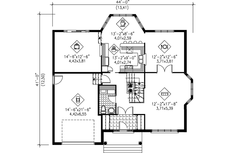House Plan Design - Floor Plan - Main Floor for European House Plan #25-2269 - 3 bed, 1.5 bath