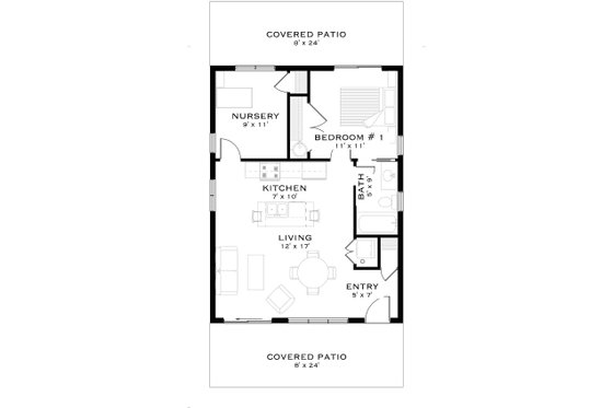 Floor Plan - Main Floor for Farmhouse House Plan #1101-52 - 2 bed, 1 bath