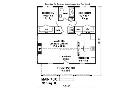 Floor Plan - Main Floor for Farmhouse House Plan #51-1437 - 2 bed, 1 bath