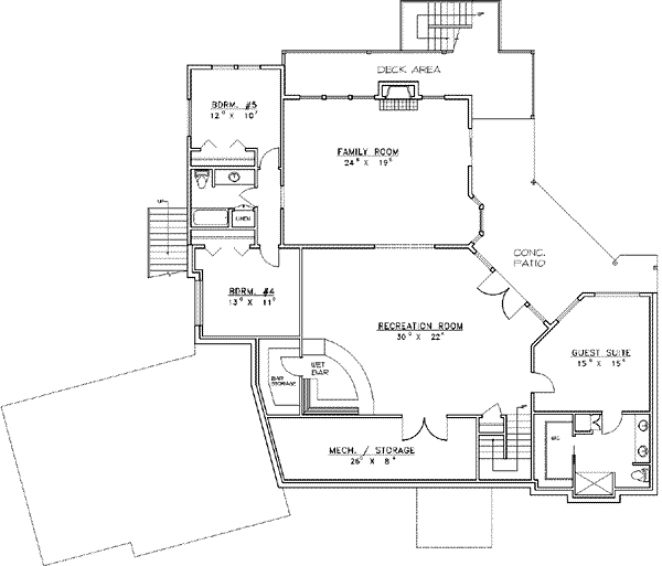 Architectural House Design - Traditional Floor Plan - Lower Floor Plan #117-221