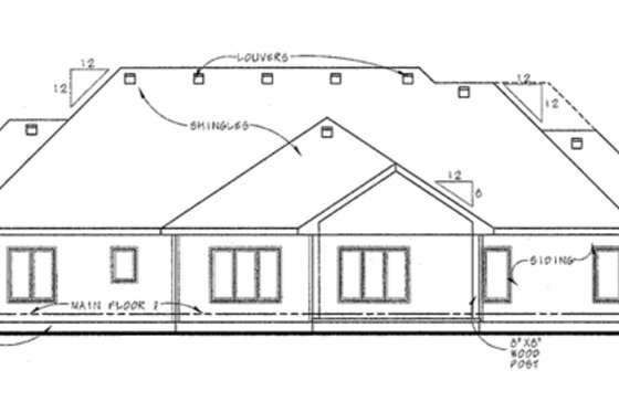 Exterior - Rear Elevation for European House Plan #20-2065 - 3 bed, 2 bath