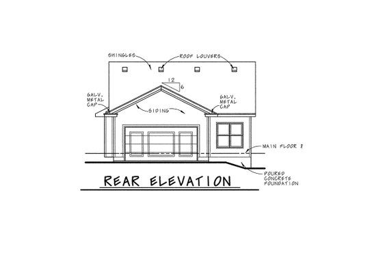 Exterior - Rear Elevation for Cottage House Plan #20-122 - 2 bed, 2 bath