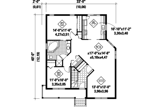 Floor Plan - Main Floor for Cottage House Plan #25-4735 - 2 bed, 1 bath