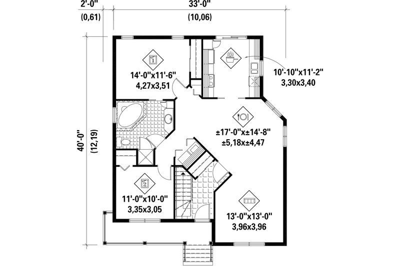 Architectural House Design - Floor Plan - Main Floor for Cottage House Plan #25-4735 - 2 bed, 1 bath
