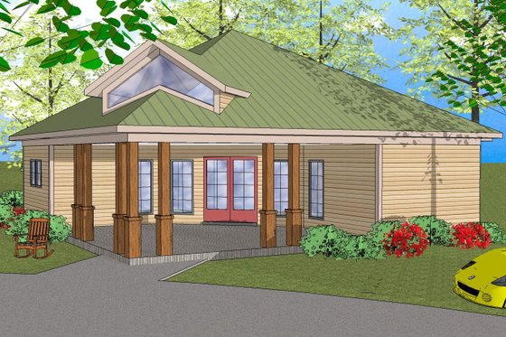 Exterior - Front Elevation for Prairie House Plan #8-302 - 3 bed, 1.5 bath